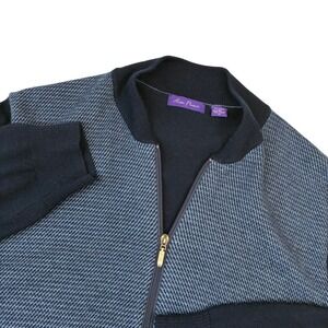 Alan Flusser Full Zip Sweater Men XL Navy Blue Merino Wool Blend Textured Knit